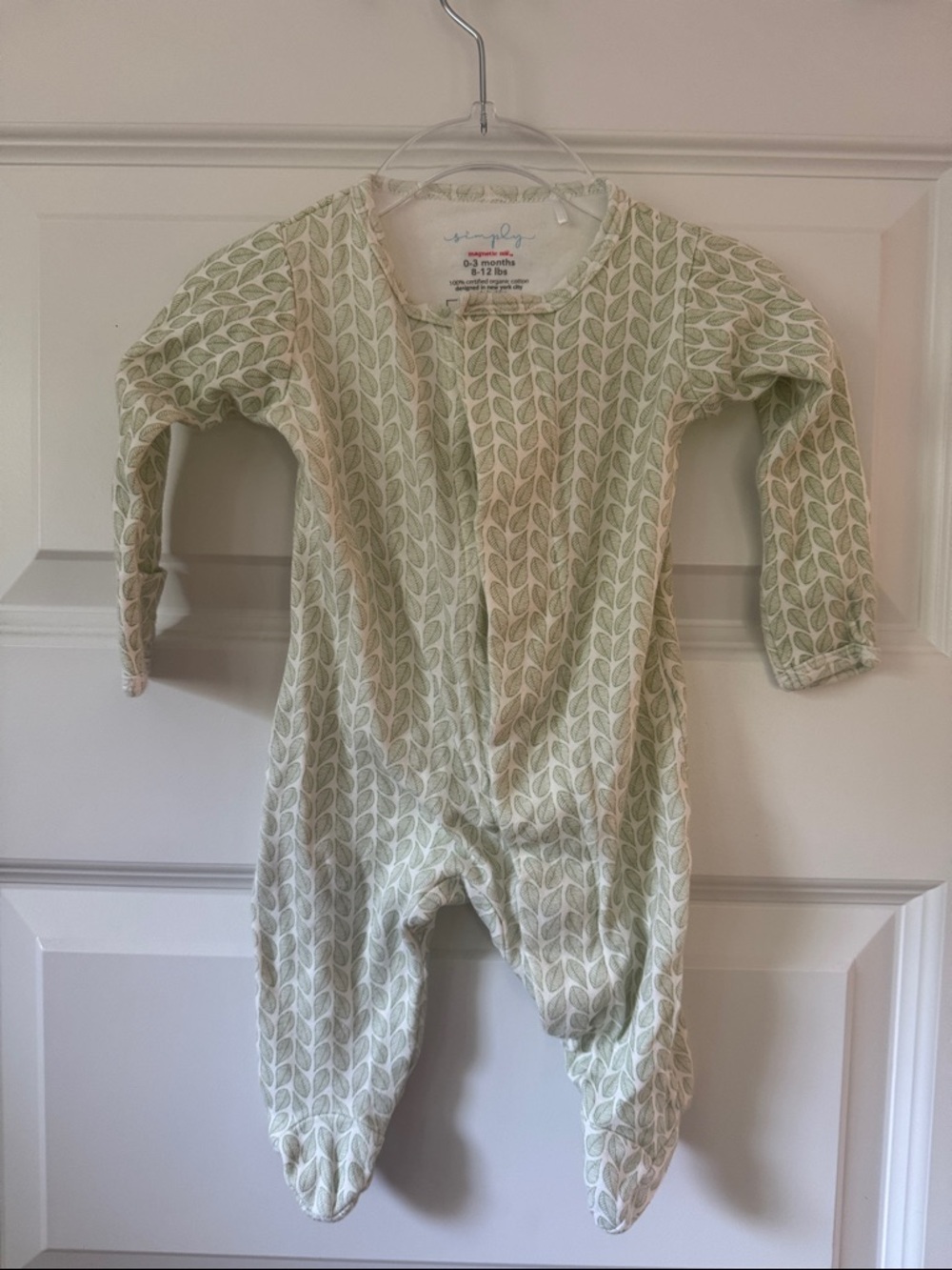 Magnetic Me Green Leaf Print Footed Pajama Set 0-3 months